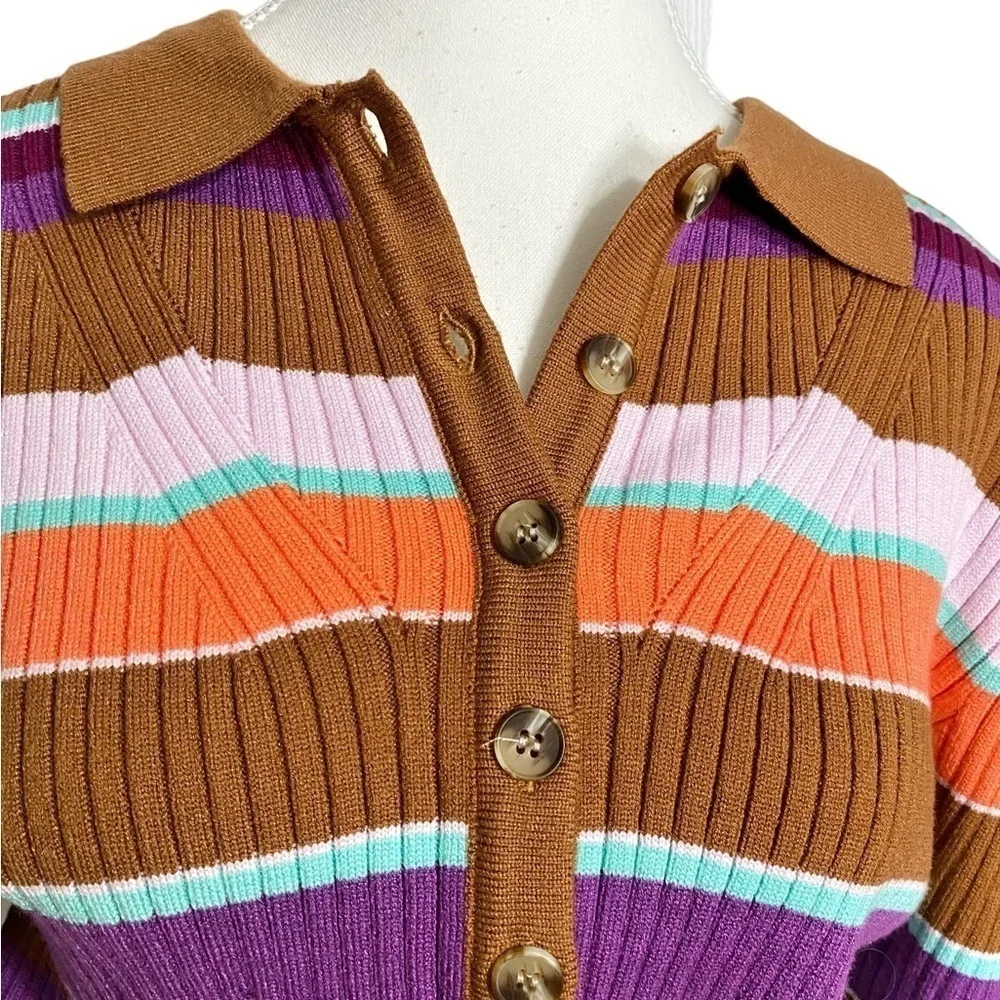 White Birch Striped Long Sleeve Cropped Sweater - Picture 3 of 12